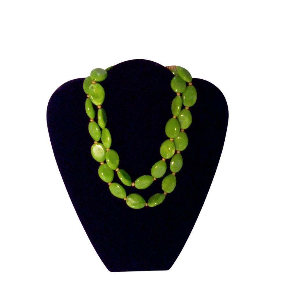 Fashion Necklace Office Casual Boho Large Green And Small Wood Tone Beads